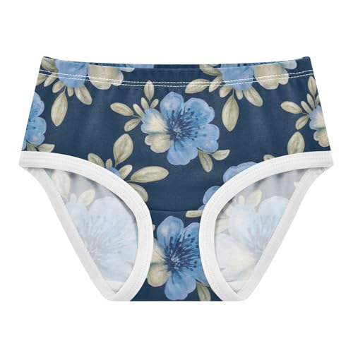 Painted Blue Beige Flowers Panties for Girl Toddler Underwear Custom Cotton Florals Briefs Girls Undies 2t