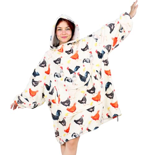 ZHIKU Chicken Wearable Blanket Hoodie for Adults - Oversized Hoodie Sweatshirt for Women - Rooster Chicken Birthday Gifts for Women