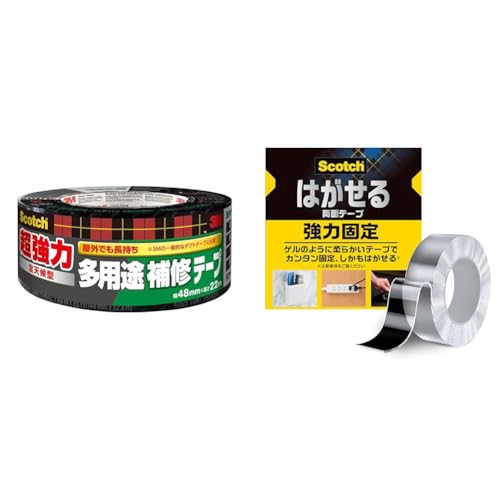 【セット買い】3M 超強力 多用途 補修テープ 全天候型 スコッチ 48mm×22m DUCT-AW22 ダクトテープ + 【Amazon.co.jp限定】 スコッチ はがせる 透明 両面テープ 強力 固定 幅30mm×長さ3m 1巻 SRK-AZ 魔法の