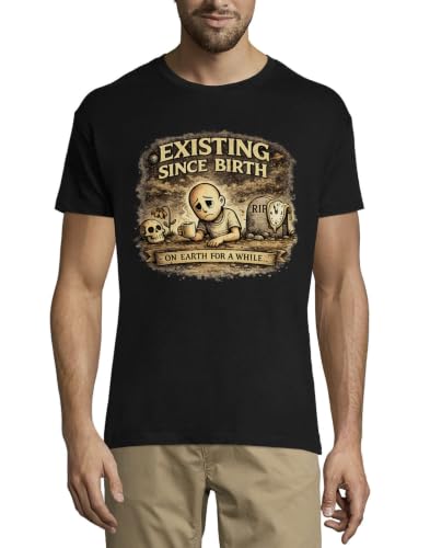 Image of Existence and Time on Earth Crew Neck Cotton Men's T-Shirt Black Small