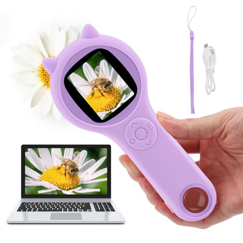 Microscopio per bambini 500X-Pchermo IPS a 2 Pollici, con 8 luci a LED Regolabili, Microscopio Digitale Supporta la...
