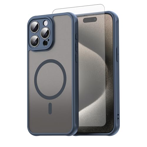 Coque iPhone 15 Pro Max MagSafe Translucide - Protection Téléphone Antichoc Bleu 6.7