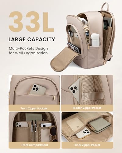 LOVEVOOK Laptop Backpack for Women, 17.3 Inch Work Backpack Purse, Large Capacity Casual Daypack, Business Computer Backpack, Travel Backpack for College, Nude2