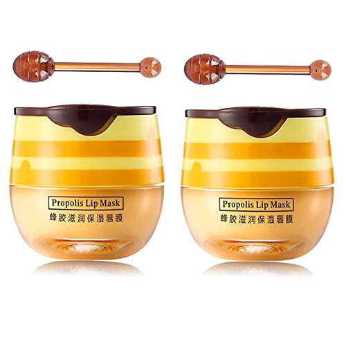 2 Pcs Bee Balm Honey Lip Balm Pot , Lip Exfoliating Lip Mask Hydrating & Prevention Dry And Cracked Lip Scrubs Exfoliator, Honey Lip Sleeping Mask Fade Lip Lines Bee Balm Lip Balm & Moisturizer (Pack Of 2 Honey) #TOP6
