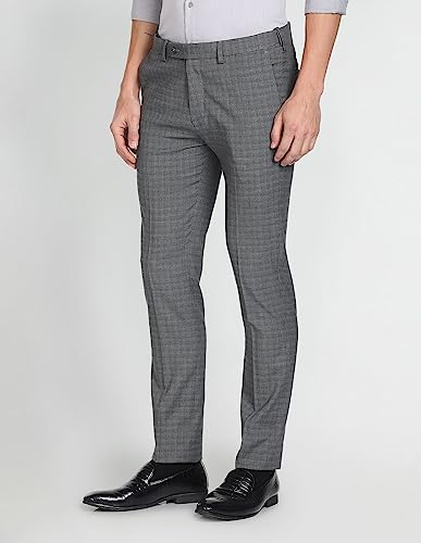 Image of Arrow Men's Mid Rise Slim Auto Flex Check Trousers