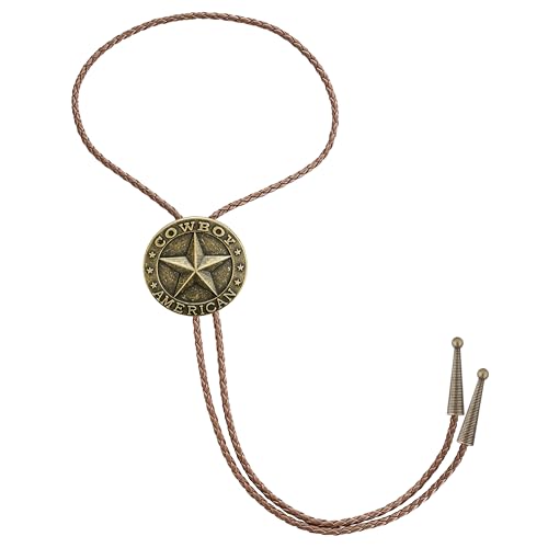 Image of Jeilwiy Bolo Tie for Men Western Cowboy Tie Necklace Gold Bolo Tie Leather Necktie Halloween Tie Accessories for Women