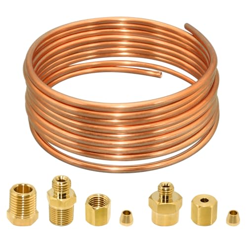 Ebrmeiwo 72'' Oil Pressure Gauge Tubing Kit, Set of Copper Tube and Threaded Parts, Universal Fit