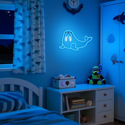 Image of CoolGift Mart Walrus Neon Sign, Dimmable Wall Decor Light. Birthday Party Decorations for Home, Patio, Garden, Bars, Restaurants, Hotels, Stores, Clubs, Gift for Friends Family and Kids