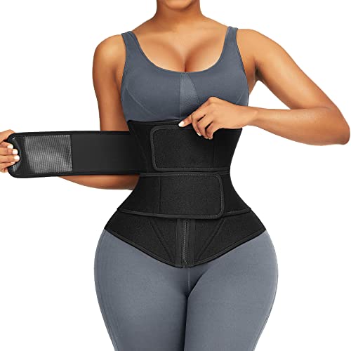 FeelinGirl Women Waist Trainer Waist Shaper Trimmer Belt Double Band Waist Shaper for Yoga Black