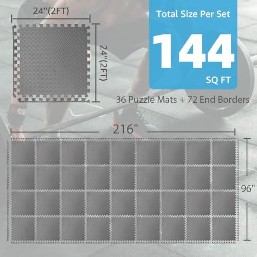 Image of Art3d EVA Puzzle Exercise Mats, 24 inchx24 inch, 1 /2 inch Thick,36-Pack,Grey