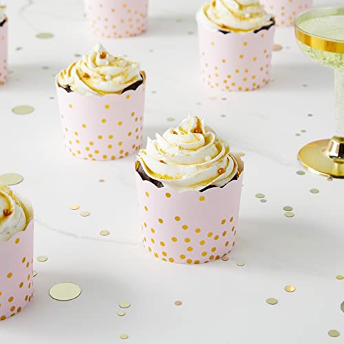 50 Pack Gold Polka Dot Paper Baking Cups, Pink Cupcake Liners For Muffins (2.2 In) #TOP1
