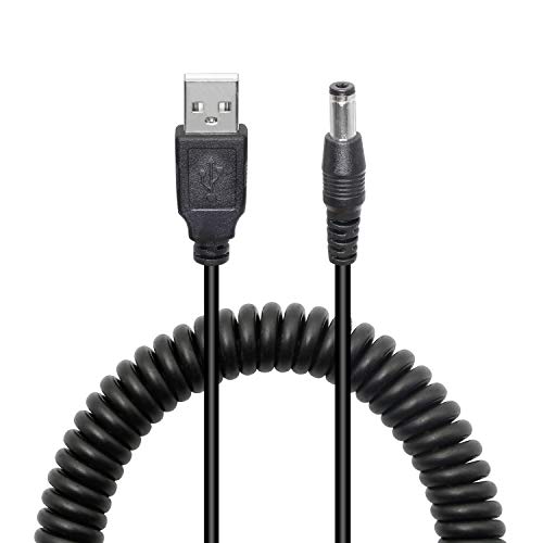 HONGLEI USB to DC Spiral Cable, 5V DC 5.5mm x 2.1mm Male to USB 2.0 Type A Male Coiled Spring Cable for LED Strip, Mini Fan and More 5V Electronics Devices-3ft