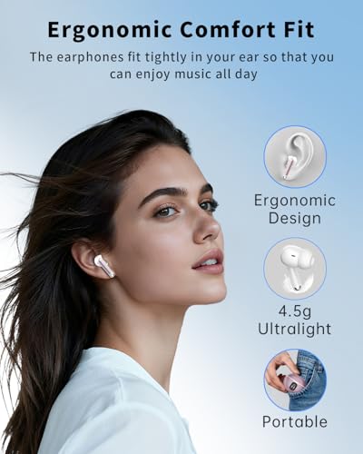 Image of Wireless Earbuds, Bluetooth 5.4 Ear Buds Bass Stereo, Headphones with Noise Cancelling Mic, LED Display in Ear Earphones Clear Calls, IP7 Waterproof Bluetooth Earbuds for Phone /Android /iPad, Rose Gold