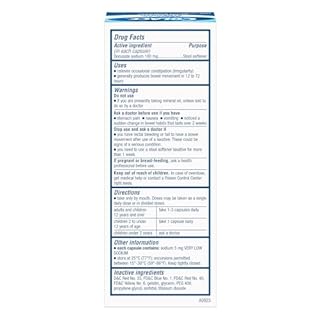 Colace Stool Softener 100 mg, 100 Capsules, Constipation Relief, Docusate Sodium, Gentle Docusate, Stimulant-Free, Regular Strength, #1 Doctor Recommended Stool Softener Brand