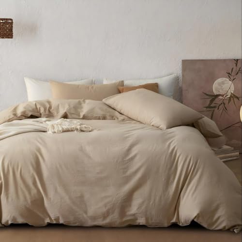 Freyamy Bettwäsche 135x200 Baumwolle Khaki Unifarbig ÖKO-TEX Bettwäsche Set – Ansicht 2