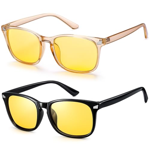 Image of Polarized Sunglasses for Women Men Night Vision Glasses Anti Glare | Yellow Anti Glare UV400 Lens, Lightweight Square Frame, for Day Night Use, Driving, Fishing, Cycling, Traveling