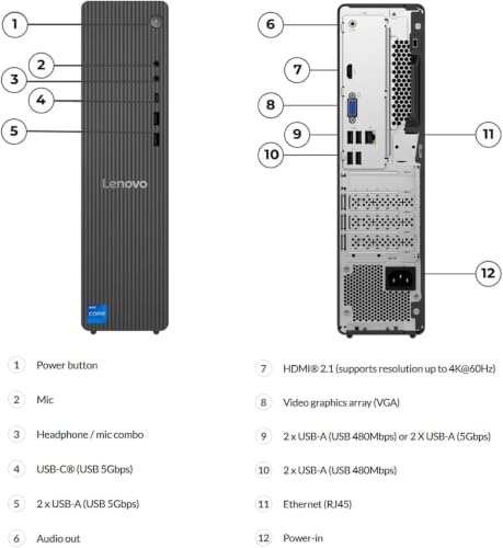 Image of Lenovo IdeaCentre Tower Desktop Computer, Intel 10-Core i5-14400 Processor (Up to 4.7GHz), 64GB DDR5 RAM, 1TB SSD, WiFi 6 & Bluetooth, Intel UHD Graphics 710, Wired KB & Mouse