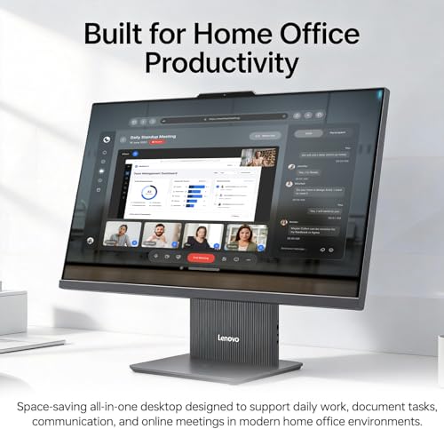 Image of Lenovo IdeaCentre 27 inch Business All-in-One Desktop Computer, FHD 100Hz Touchscreen, AMD Ryzen 5 7535HS, PCONLINE Customized 16GB /64GB DDR5 RAM, 1TB /4TB SSD, Wireless KB& Mouse, Wireless Charger, Win11P