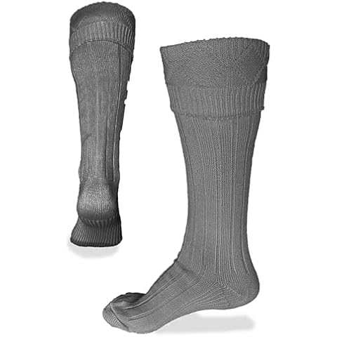 UT Kilts Scottish Kilt Hose for Men, Traditional Scottish Socks for Kilts, Ribbed Design, Pull Up To Cuff Over Your Kilt Hose Flashes, (USA Men's Shoe Size Large 11.5+, Gray) Cover