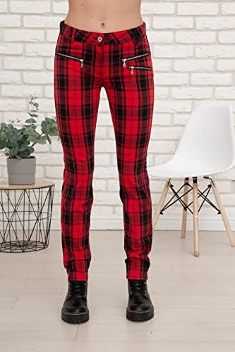 Rot-Schwarz Karierte Damenhose