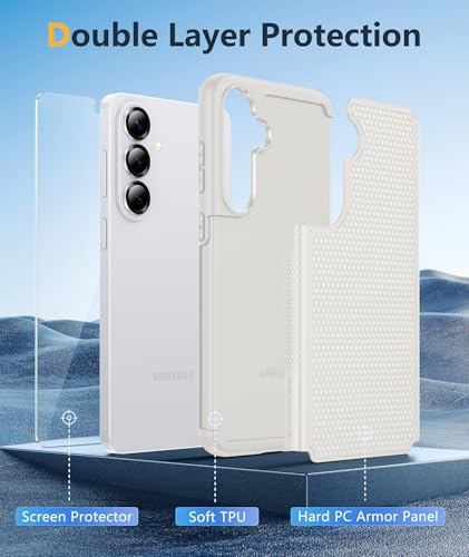 Image of FNTCASE for Samsung Galaxy S26 Case: Military Grade Drop Protection, 14ft Drop Protective, Screen Protector Included, Anti-Slip Tempered TPU+PC Dual Layer Shockproof Phone Case Cover (White)