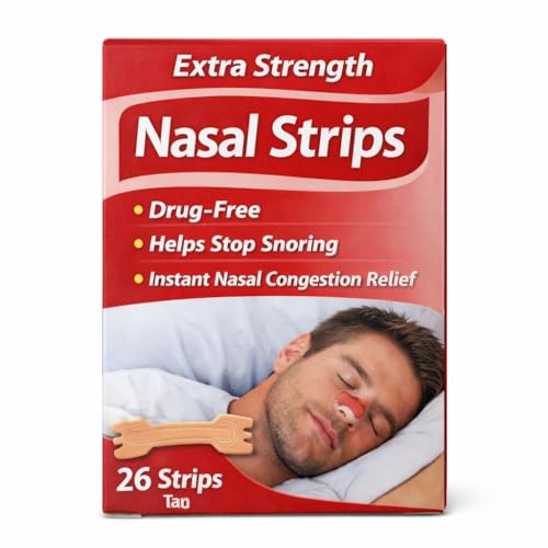 Extra Strength Tan Nasal Strips Drug-Free Snoring Solution & Instant Nasal Congestion Relief for Better Breathing Helps Reduce Snoring and Opens Nasal Passages 26 Count