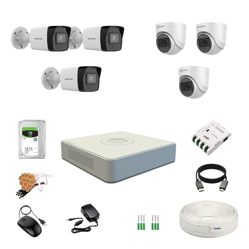Image of HIKVISION 2MP 1080P 8 Channel DVR, 2MP 3 Dome & 3 Bullet Cameras [Night Vision + EXIR Technology + Motion Detection + HDTVI] + 1 TB HDD + 8 CH SMPS + CCTV Cable + BNC /DC
