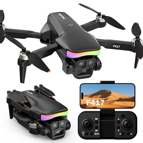F417 Drohne mit Kamera 1080P für Erwachsener,90° Einstellbar,RGB LED-Leiste,WiFi FPV Übertragung,Dual-Kamera Drones für Anfänger,Bürstenlos,RC Quadrocopter Ideal für Anfänger&Outdoor-Spaß,Handtasche F417 Drohne mit Kamera 1080P für Erwachsener,90° Einstellbar,RGB LED-Leiste,WiFi FPV Übertragung,Dual-Kamera Drones für Anfänger,Bürstenlos,RC Quadrocopter Ideal für Anfänger&Outdoor-Spaß,Handtasche