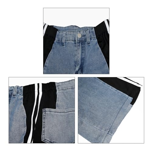 YOOTIKO Women High Waisted Jeans Patchwork Striped Pants Straight Wide Leg Denim Jeans Streetwear4