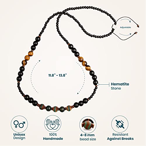 Beaded Necklace For Men - Healing Crystal Necklace With Tigers Eye, Blood Stone, Onyx, Tibetan Agate Beaded Necklace - Black Bead Necklace - Bead Necklace For Men #TOP3