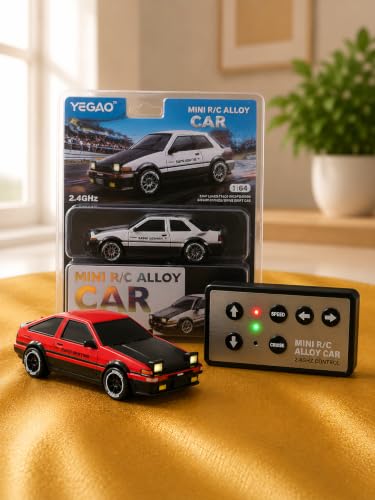 Image of Mini R /C Alloy Drift Car 1:64 Scale - 2.4GHz 4WD RC Racing Desk Toy with LED Lights & Cruise Control Feature (Kids & Collectors Edition) (Toyota Sprinter Trueno (AE86) Liftback)