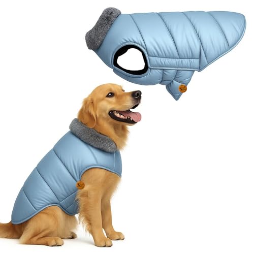 Image of Sage Square Dog Jacket Winter Coat with Fur Collar, Light Weight, Ultra Warm Windproof, Waterproof Dog /Puppy for Cold Weather, Thicker Fleece Jacket (Blue, Small - 12inch)