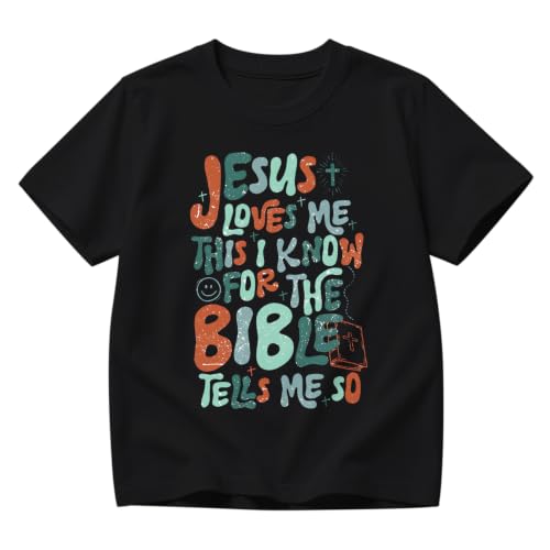 Image of Christian Shirts for Boys Kids Jesus Loves You Bible Verse God T Shirts Religious Faith Cute Graphic Tees Casual Tops