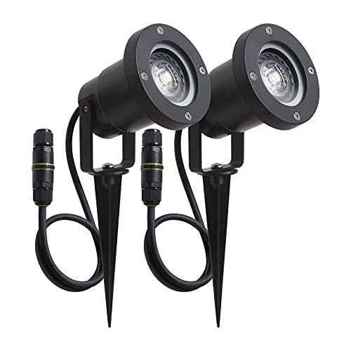 Luces de estaca para jardín GU10, DAWALIGHT de plástico IP65, luces de tierra exteriores para exteriores, patio, casa y hogar (bombillas incluidas) (paquete de 2 con conector IP68) Cover
