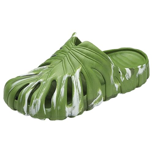 Image of Monstera Slippers, Variegated Monstera Shoes, Non-Slip Soft Lightweight Bathroom Slides Unisex