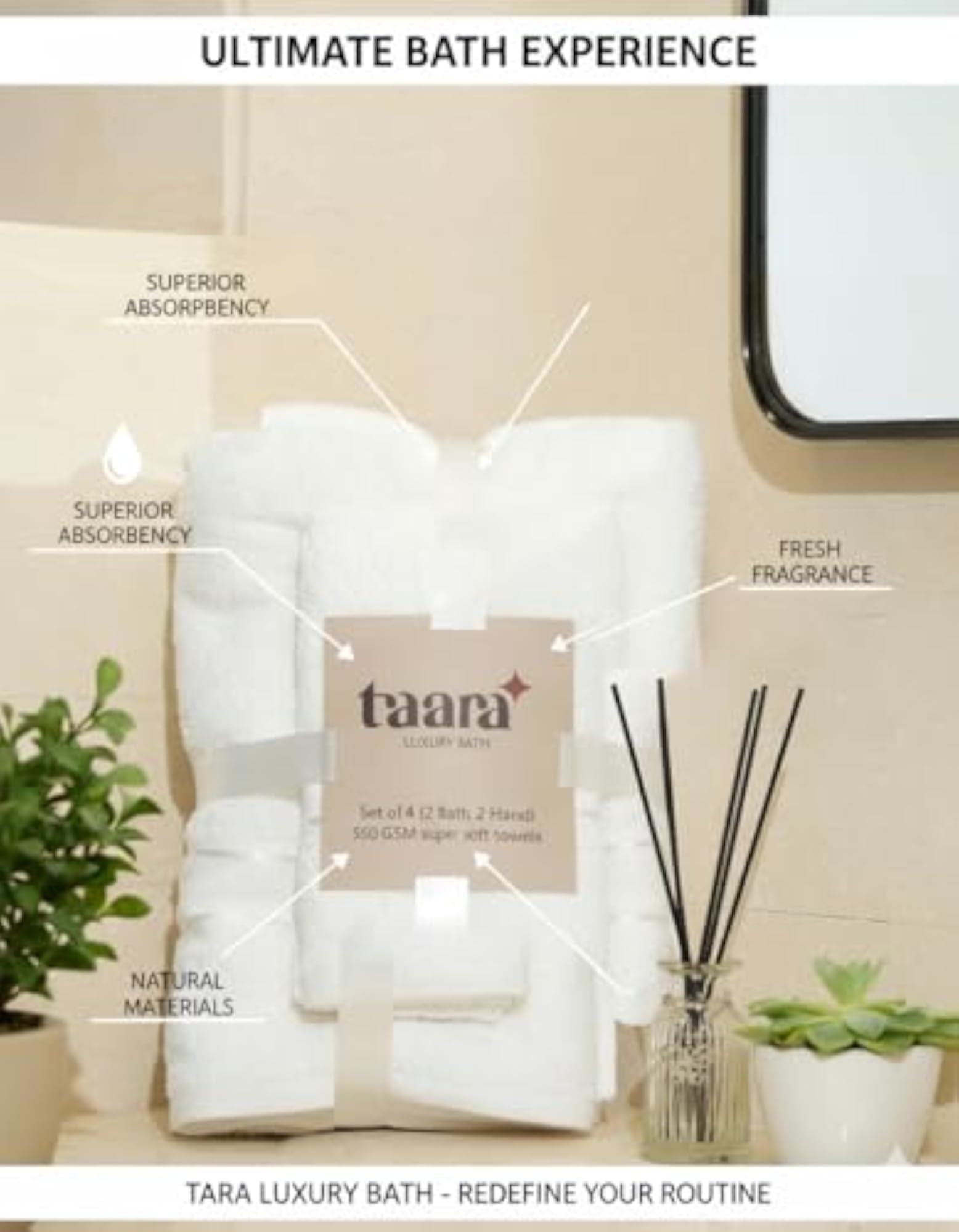 Premium 4-Piece Towel Set, 550 GSM Cotton, Elegant Gift