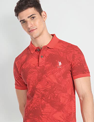 Image of U.S. Polo ASSN. Printed Slim Fit Polo T Shirts for Men - 100% Cotton, Half Sleeves Mens Tshirt