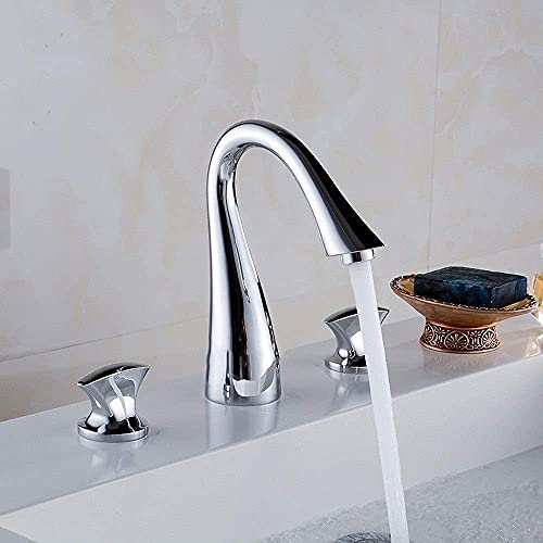 Grifo mezclador para lavabo de tres piezas, adecuado para fregaderos con acabado plata.