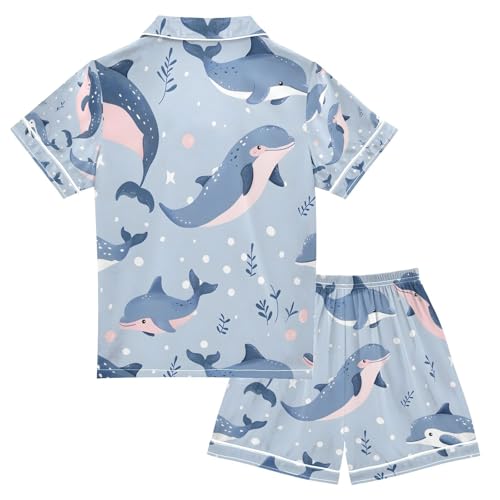 senya Whale and Grass Satin Summer Pajama Sets Silk Short Sleeve Button Down Sleepwear2