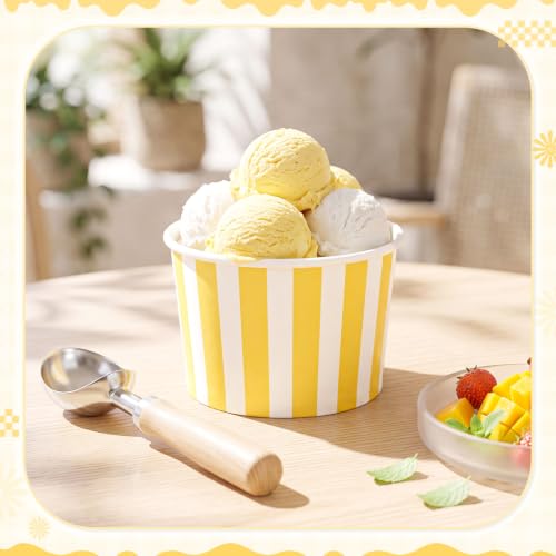 Image of Zopeal 50 Count Yellow Striped Ice Cream Cups Disposable Dessert Bowls