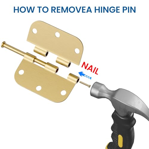HOSOM 12 Pack Door Hinges Brushed Brass 3.5 Inch with 1/4" Radius Corners Rounded Satin Brass Interior Door Hinges 3 1/2" Gold Door Hinge for Door Heavy Duty Door Hardware, Fit Standard Door by HOSOM - Image 7