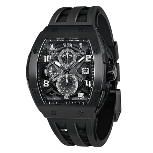Image of TSAR BOMBA Men's Luxury Quartz Watch, Luminous Dial 5ATM Water Resistance Silicone Strap Men's Wristwatch Ideal Gift for Men