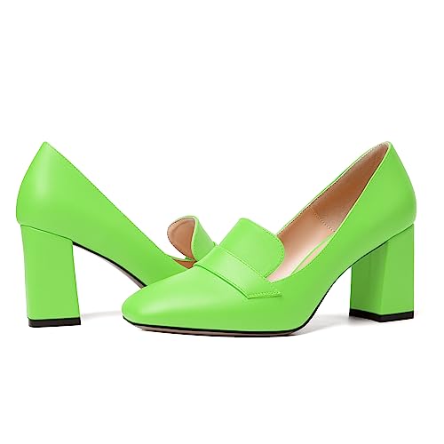 Image of MODENCOCO Womens Sexy Formal Matte Slip On Square Toe Work Block High Heel Loafers Shoes 3.5 Inch