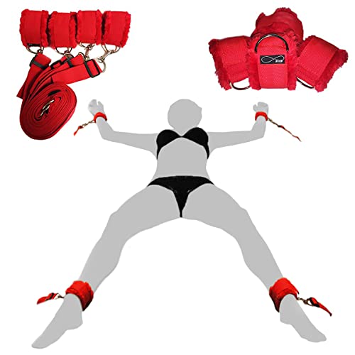Image of Bed Restraints for Sex Wrist Ankle Cuffs with Adjustable Straps for Bondage and BDSM (Furry) - Red by HappyNHealthy