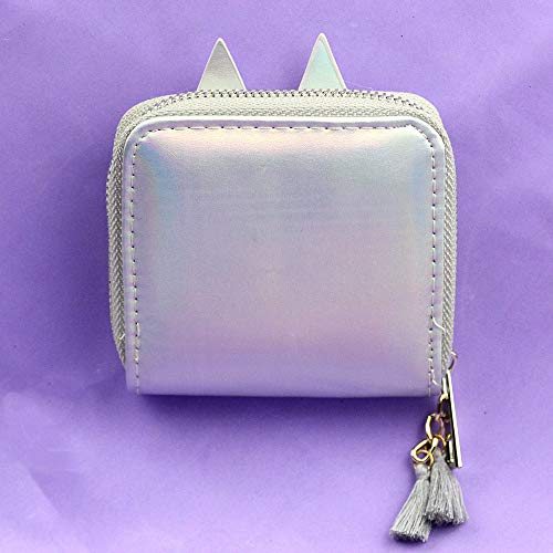 timlee Cute Girls Kitty Short Wallets Silver Cat Wallets With Tassels For Women Girls Christmas Gift(Silver Cat)4