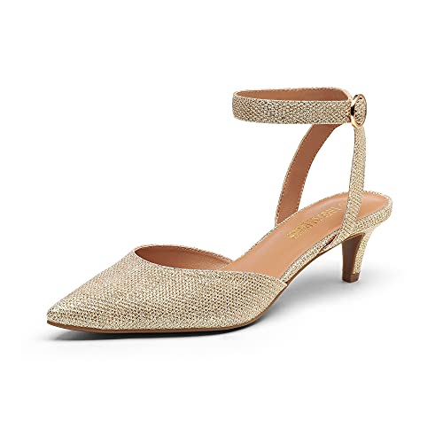 DREAM PAIRS Kitten Heels for Women Low Heel Dress Shoes Wedding Dress Closed Toe Pump Shoes Luna 5 Gold/Glitter