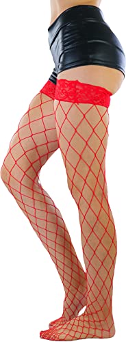 Image of ToBeInStyle Women's Vibrant Large Net Fishnet Thigh High Elastic Nylon Novelty Stockings