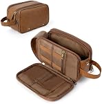 Wedama Toiletry Bag for Men, PU Leather Travel Toiletry Bag with Electronic Organizer Bag Hanging Travel Shaving Bag for Toiletries, Waterproof Dopp Kit for Business Trips Swim Camping, Brown
