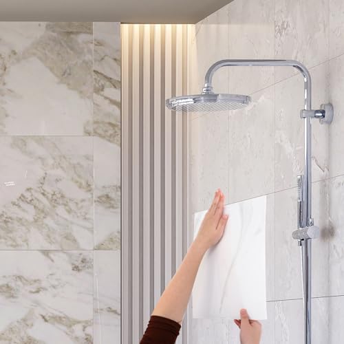 QUARKZMAN 20 Stück Peel-and-Stick-Marmorfliesen, wasserdichte Wandverkleidungsrückwand, 12x12 PVC Peel-and-Stick-Duschfliesen für Badezimmer, Küche, Wohnzimmer, klassisches weißes Design