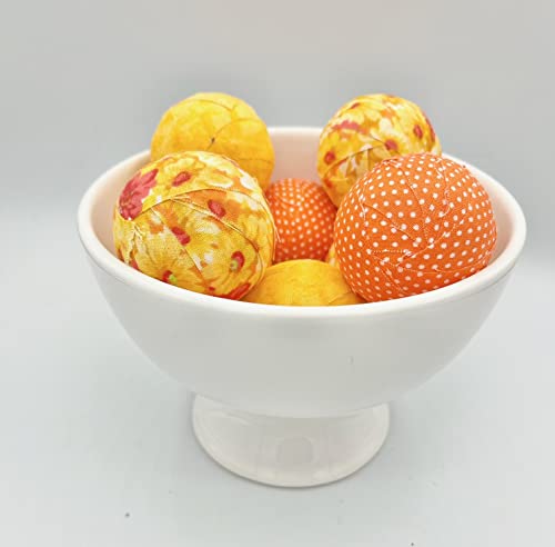 Summer Flowers, Fabric Wrapped Balls, Orange Red Yellow, Set Of 8, Dough Bowl, Tier Tray, Vase, Centerpiece Filler, Rag Ball Orbs #TOP2